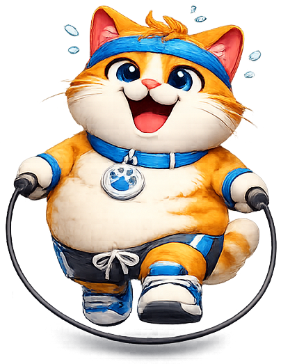 Adorable ginger cat jumping rope — MyFitnessPaw mascot